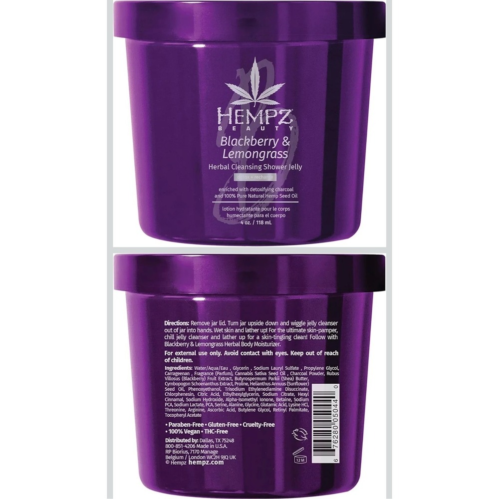 Hempz‎ Blackberry & Lemongrass Herbal Cleansing Shower Jelly, 4 oz Hemp Seed Oil